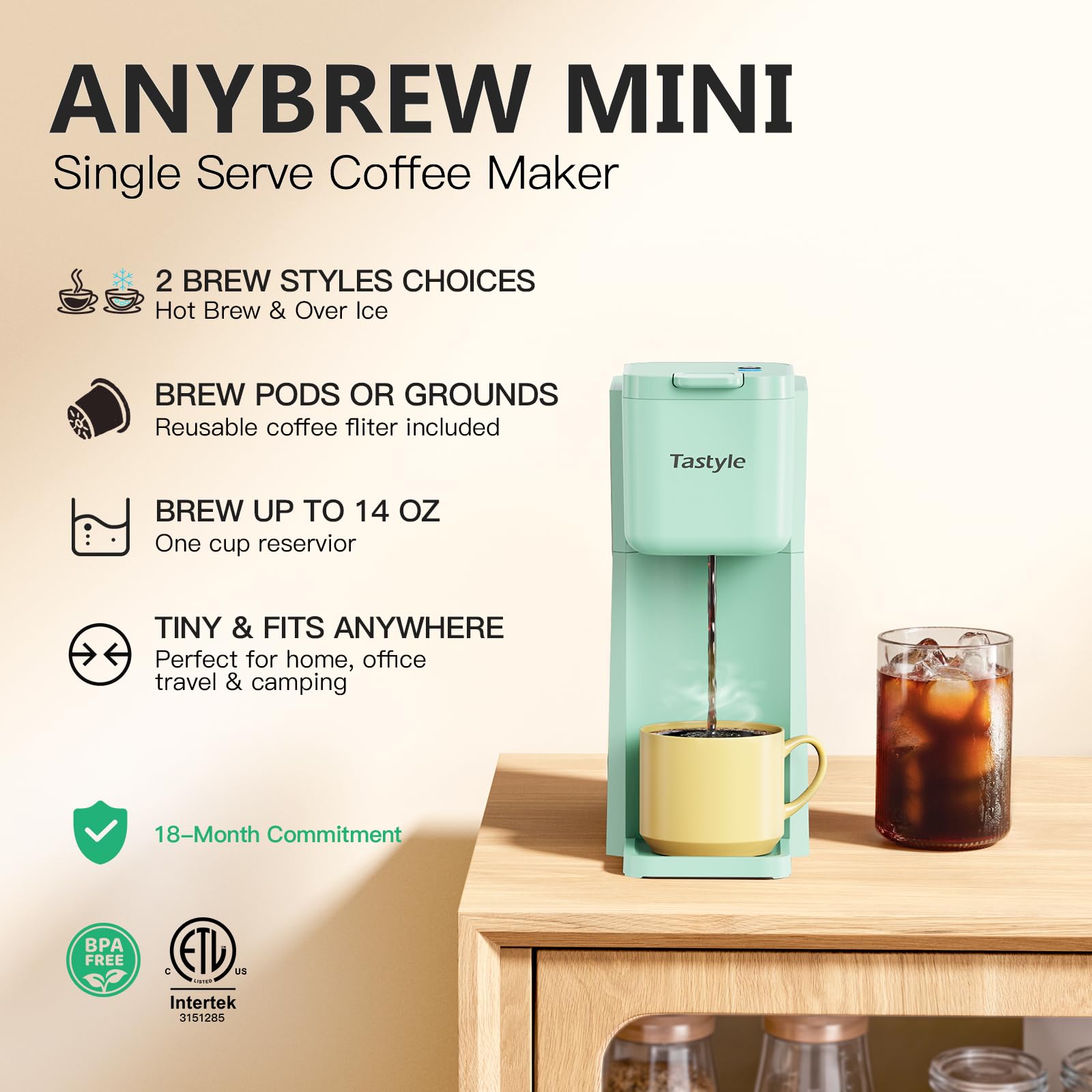 Tastyle Mini in-hand view highlighting portable coffee for travel and dorms