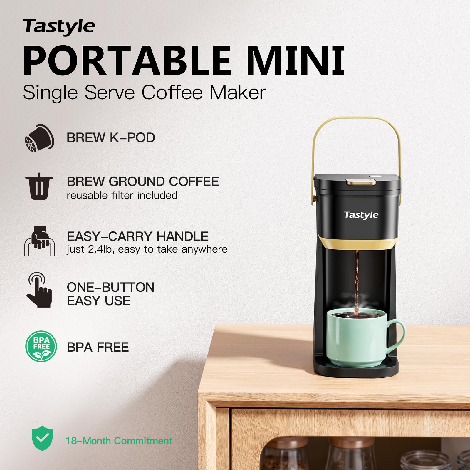 Tastyle with pod holder and ground filter for versatile brews.