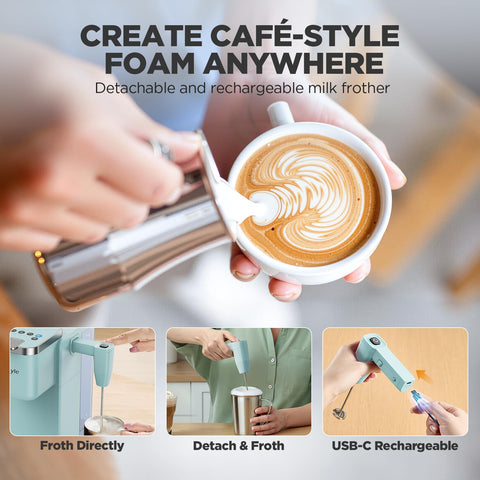 Tastyle teal coffee maker provides six cup sizes for custom servings.