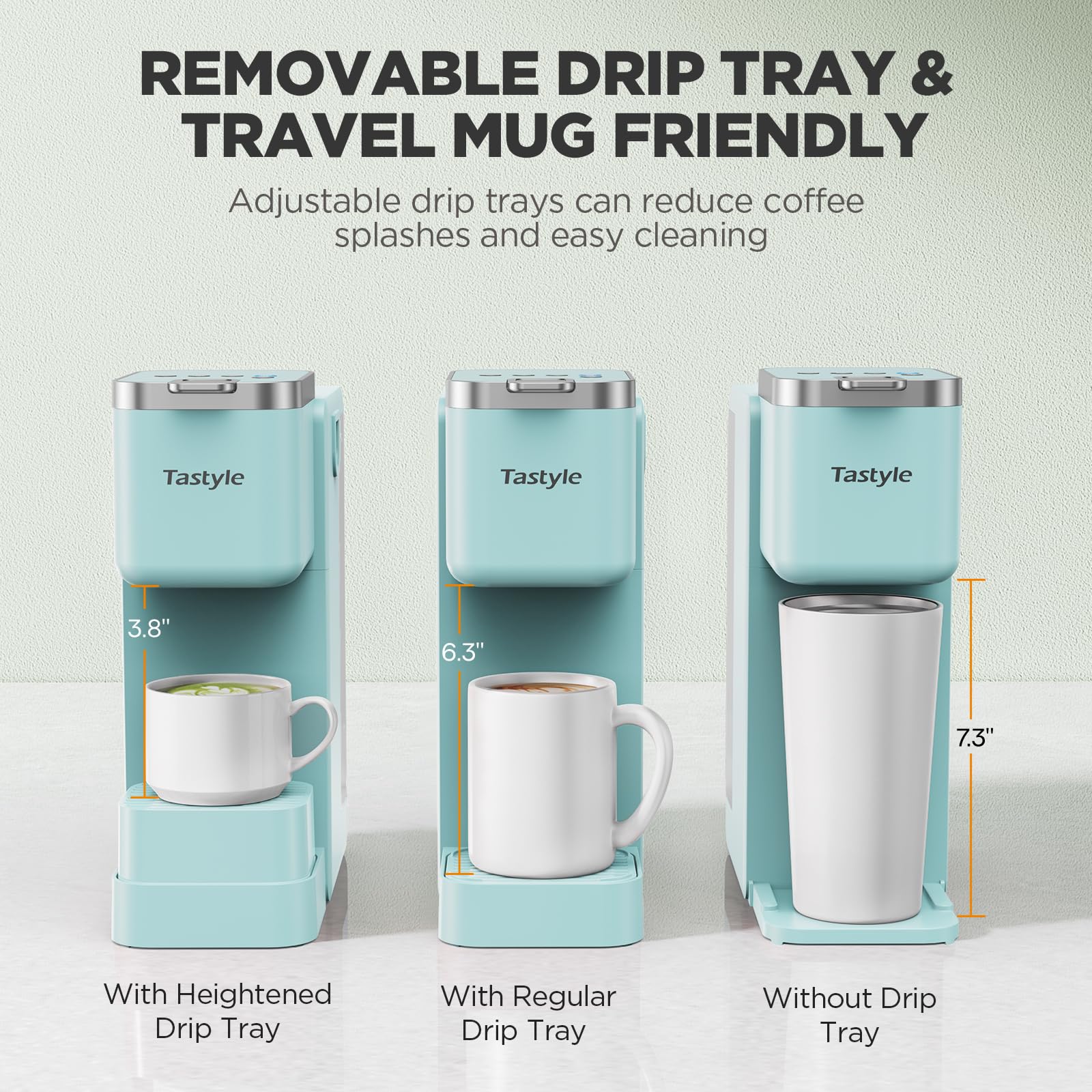 Tastyle teal coffee maker includes two detachable drip trays to minimize spills.