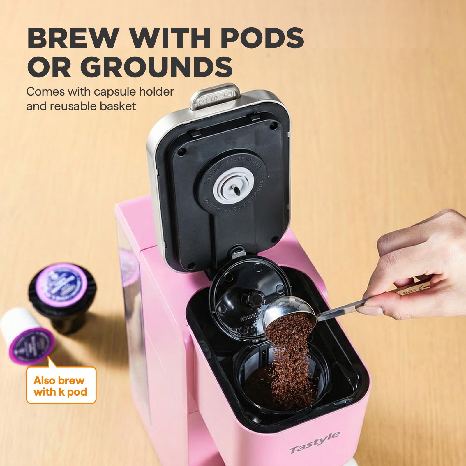 Tastyle travel mug friendly design fits up to 7.3 inches.