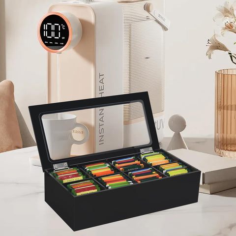 Tasybox lid seals dust-proof and opens hands-free for quick refills.