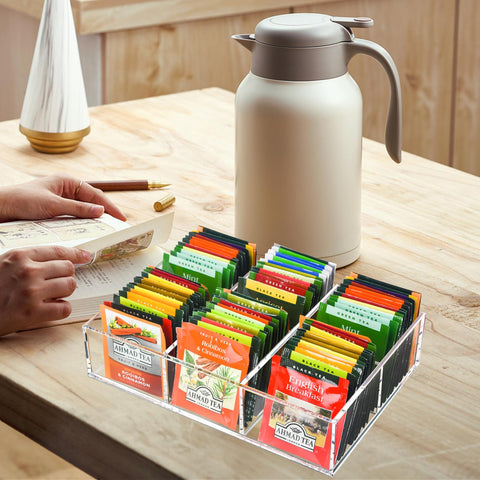Tasybox clear acrylic rack stores small items beyond tea bags