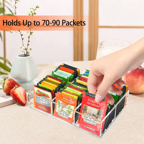 Tasybox tea bag organizer clear acrylic six-slot design keeps daily supplies visible
