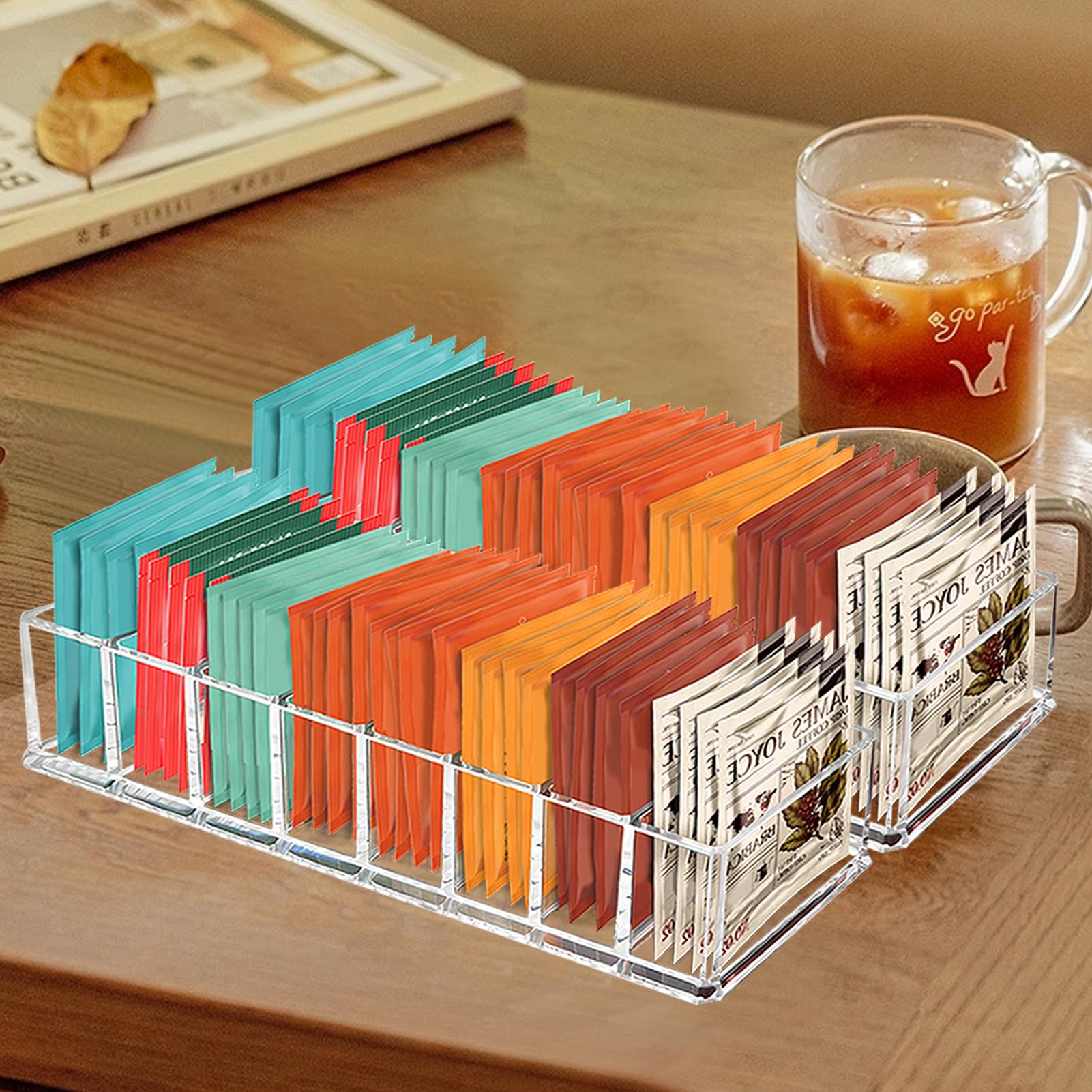 Tasybox tea packet storage in a drawer keeps packets organized and ready
