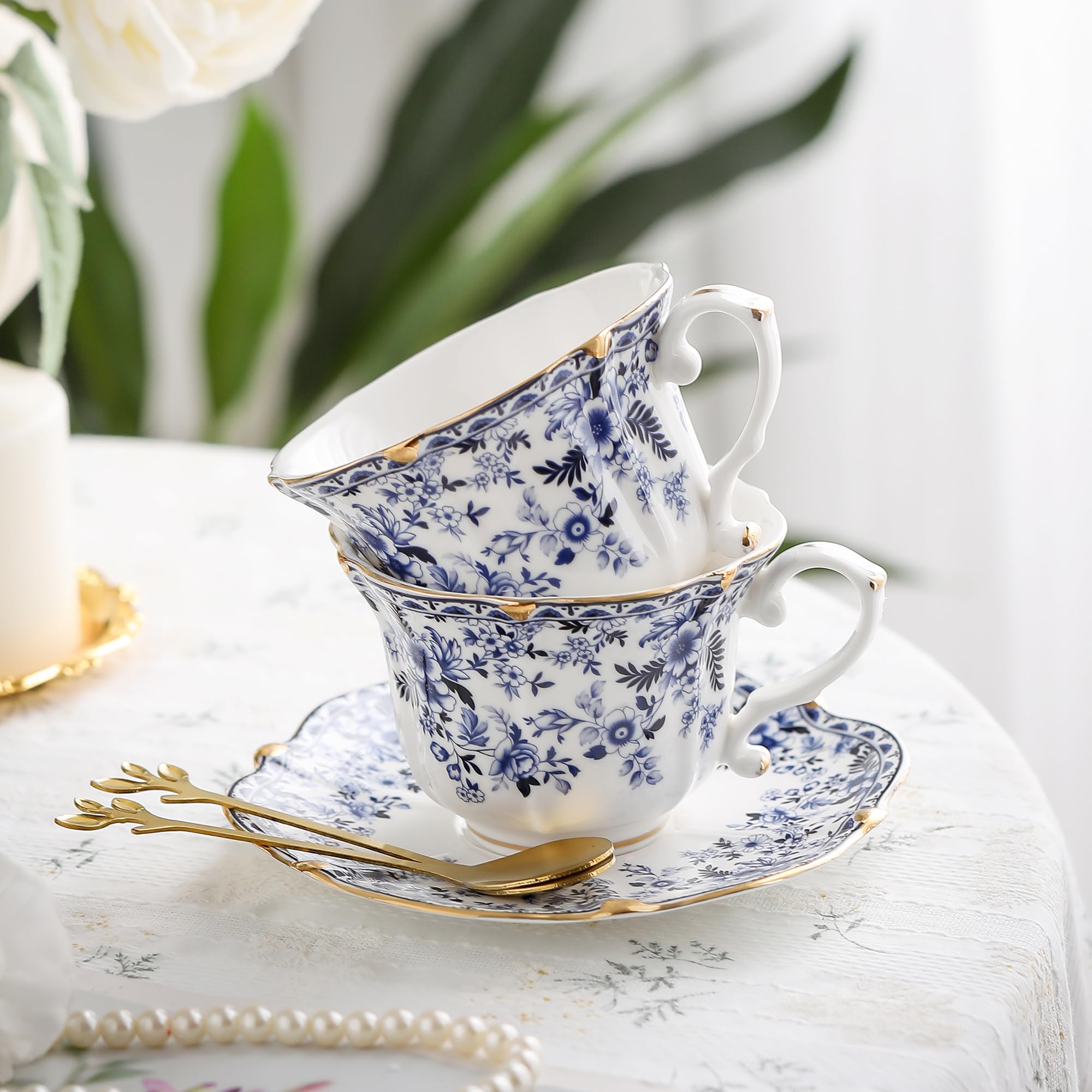 TATSUMI Country Roses bone china saucer complements the floral teacup for refined serving.