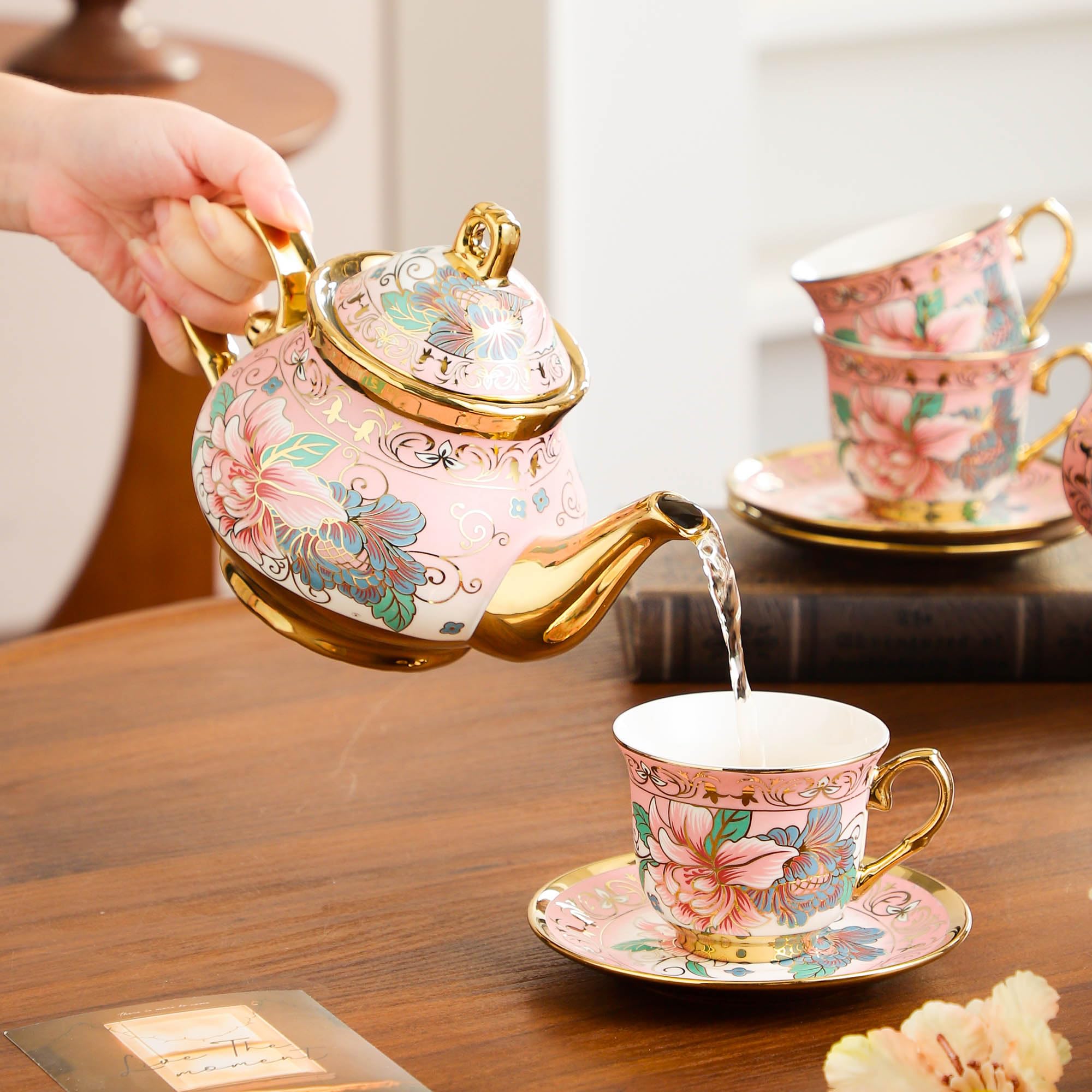 TATSUMI large pink tea set suits family tea time