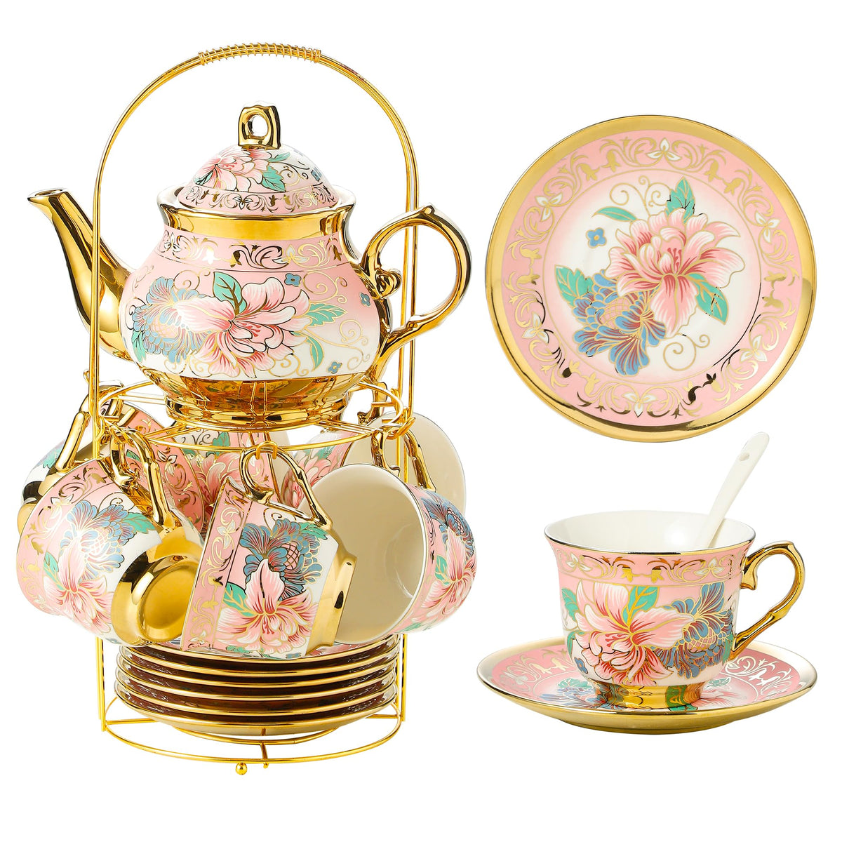 TATSUMI porcelain teapot with pink flowers for elegant tea gatherings
