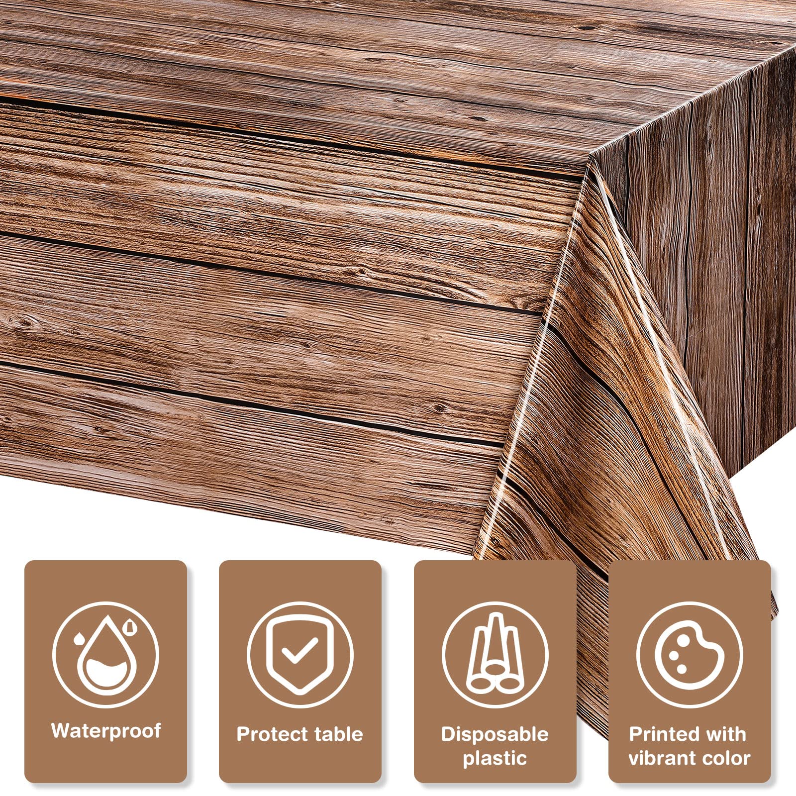 Tatuo brown wood grain pattern tablecover flatlay with vintage vibe