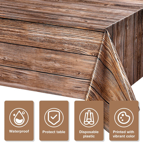 Tatuo brown wood grain pattern tablecover flatlay with vintage vibe