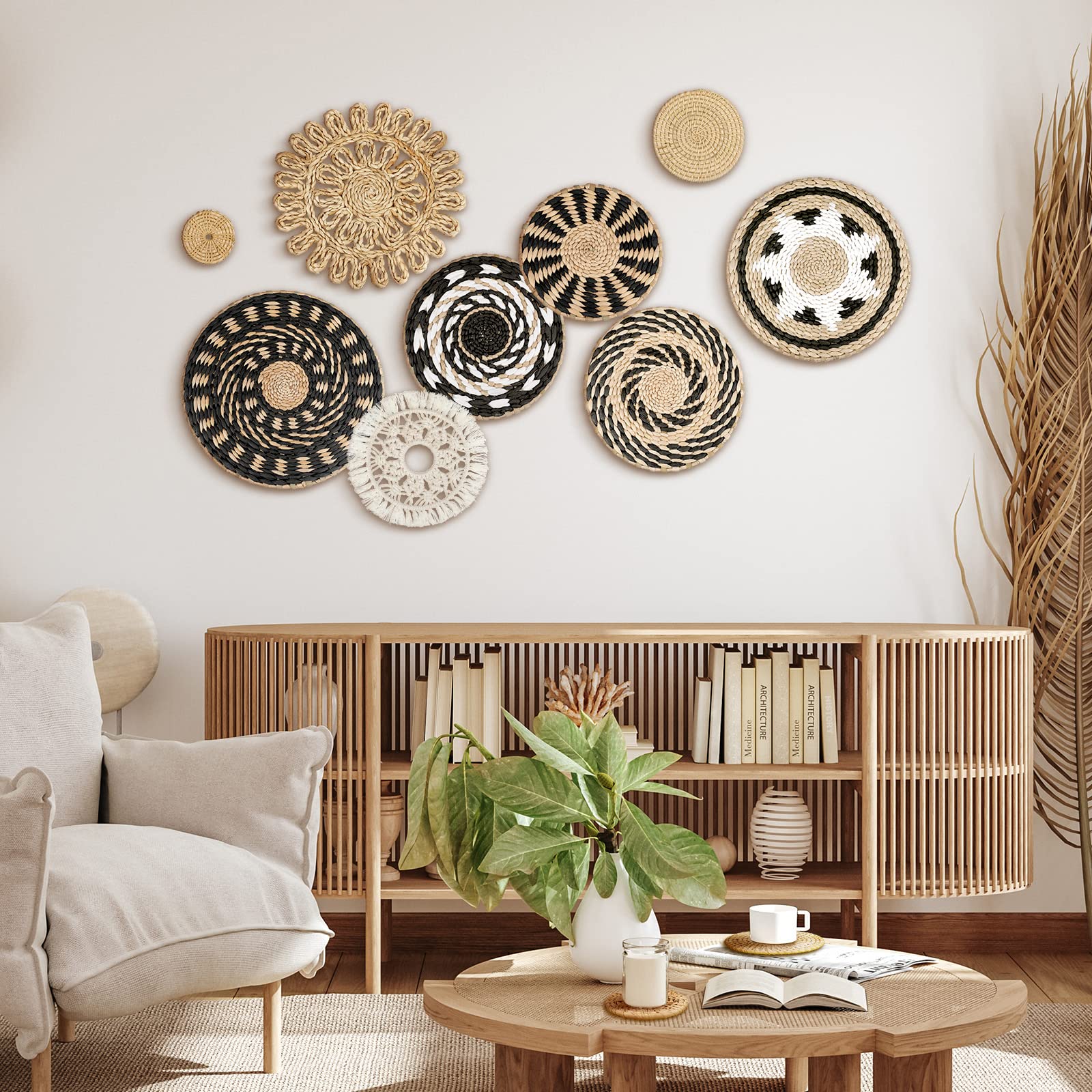 Tatuo bulrush wall basket 06 arranged with small items for light storage