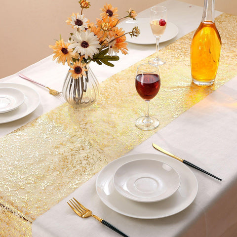 Tatuo elegant gold texture table runner enhances formal dining aesthetics