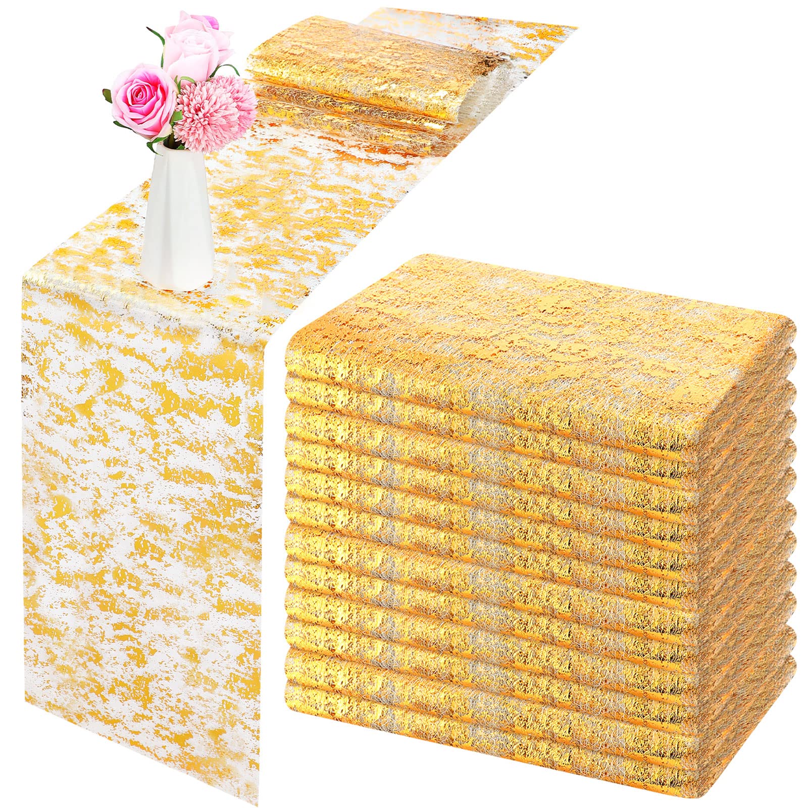 Tatuo gold table runner glitter detail enhances wedding table ambiance