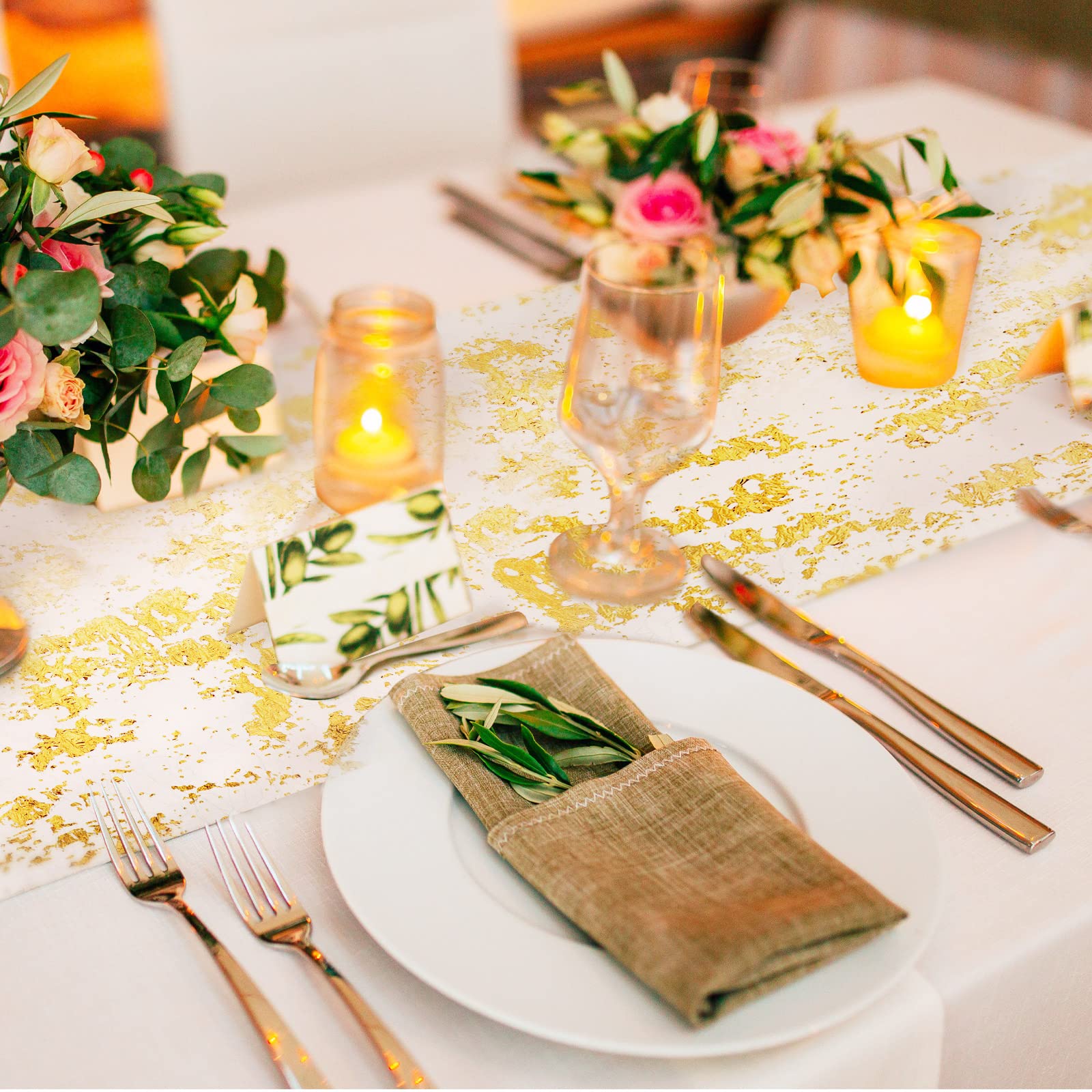Tatuo gold table runner 11x84 inches adds elegant, easy-to-assemble tablescape