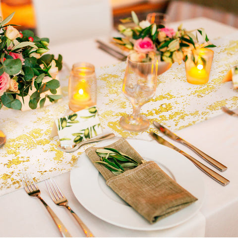 Tatuo gold table runner 11x84 inches adds elegant, easy-to-assemble tablescape