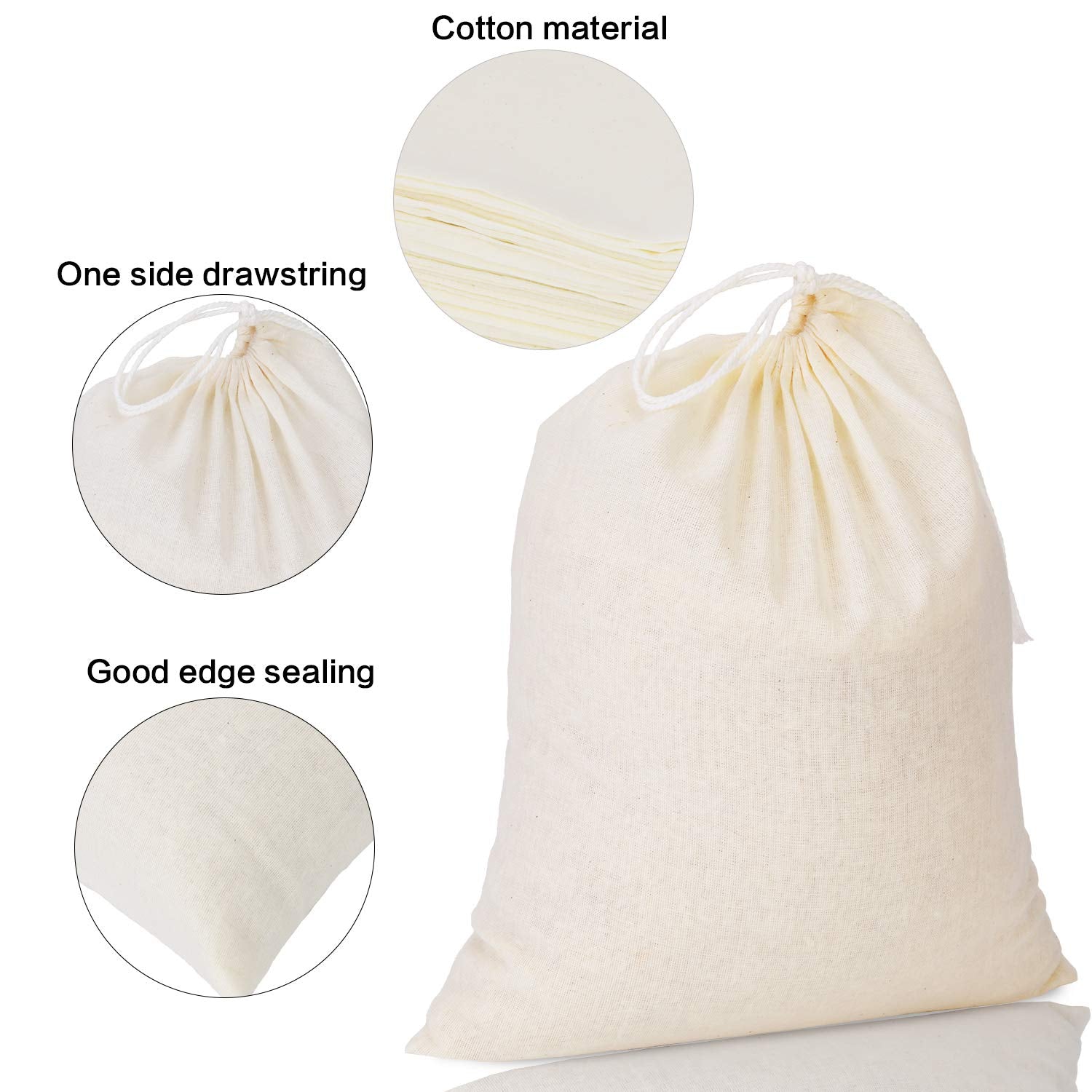 Tatuo muslin bags show textured cotton material, reusable storage option.