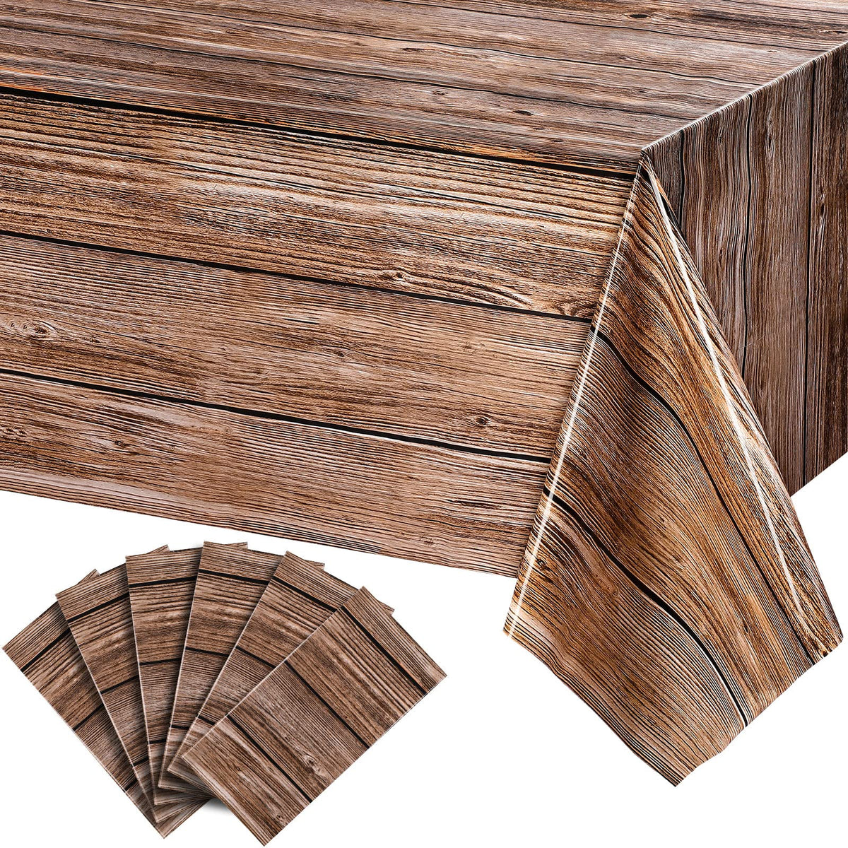 Tatuo natural wood grain tablecloths six-pack protecting rustic tables