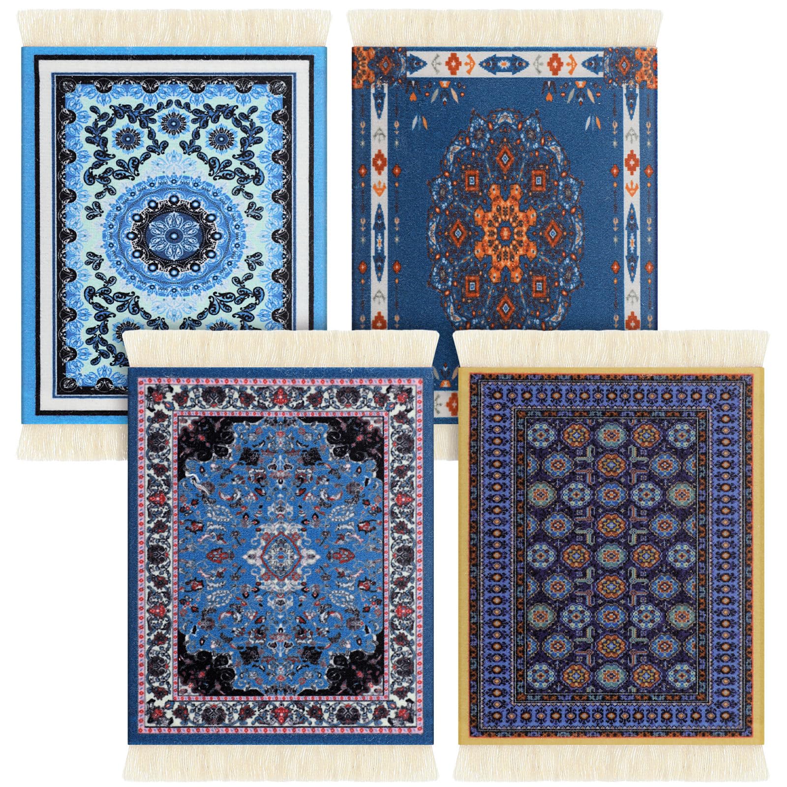 Tatuo oriental rug coaster 4pcs set protects tabletops during meals.