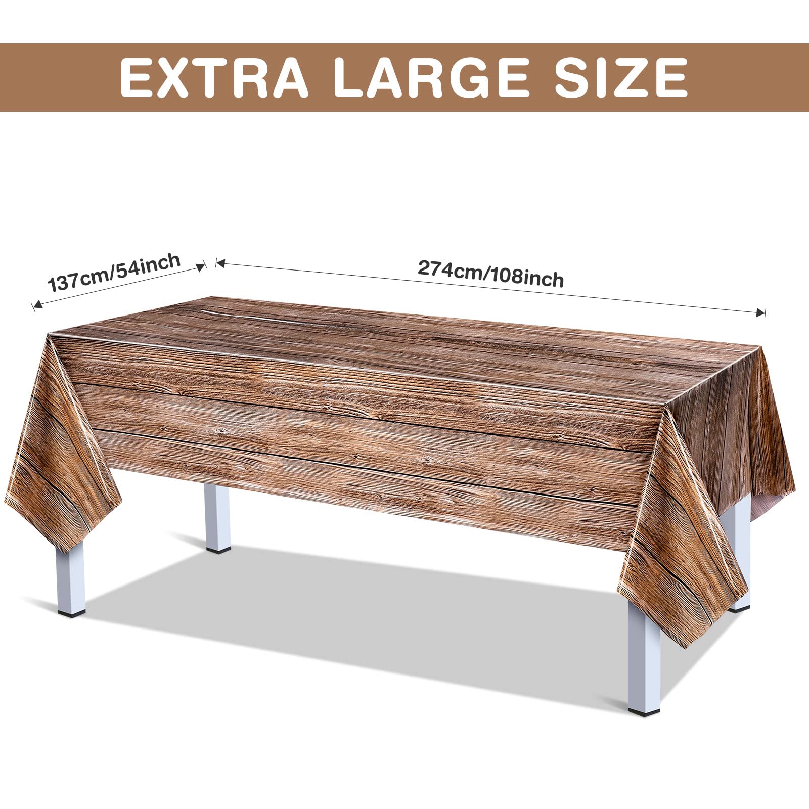 Tatuo wood grain rectangle tablecloth 54x108 for 8-10 person tables