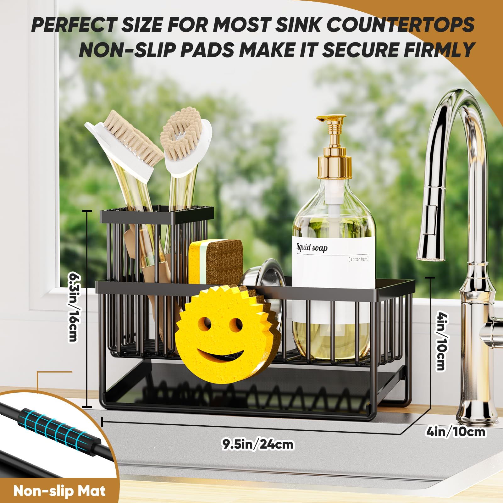 Taugast large-capacity storage holds sponges, soap, brushes, and sanitizer.