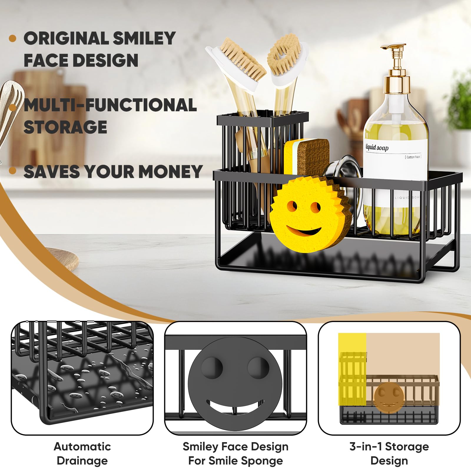 Taugast sink caddy with removable brush holder for organized cleaning tools.