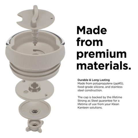 Taupe Café Cap design complements insulated bottles on the go.