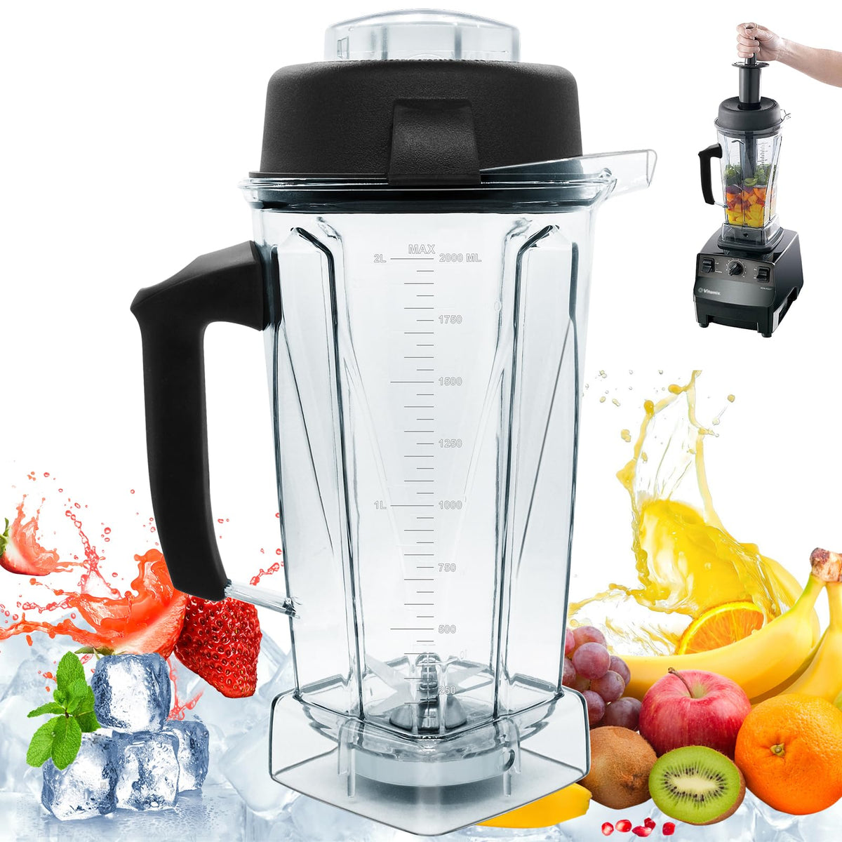 tauuio 64oz Vitamix pitcher with tamper for smooth blends