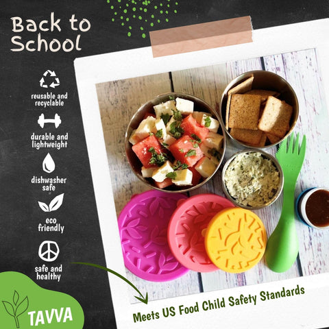 TAVVA 3oz stainless steel snack container perfect for sauces and small treats.