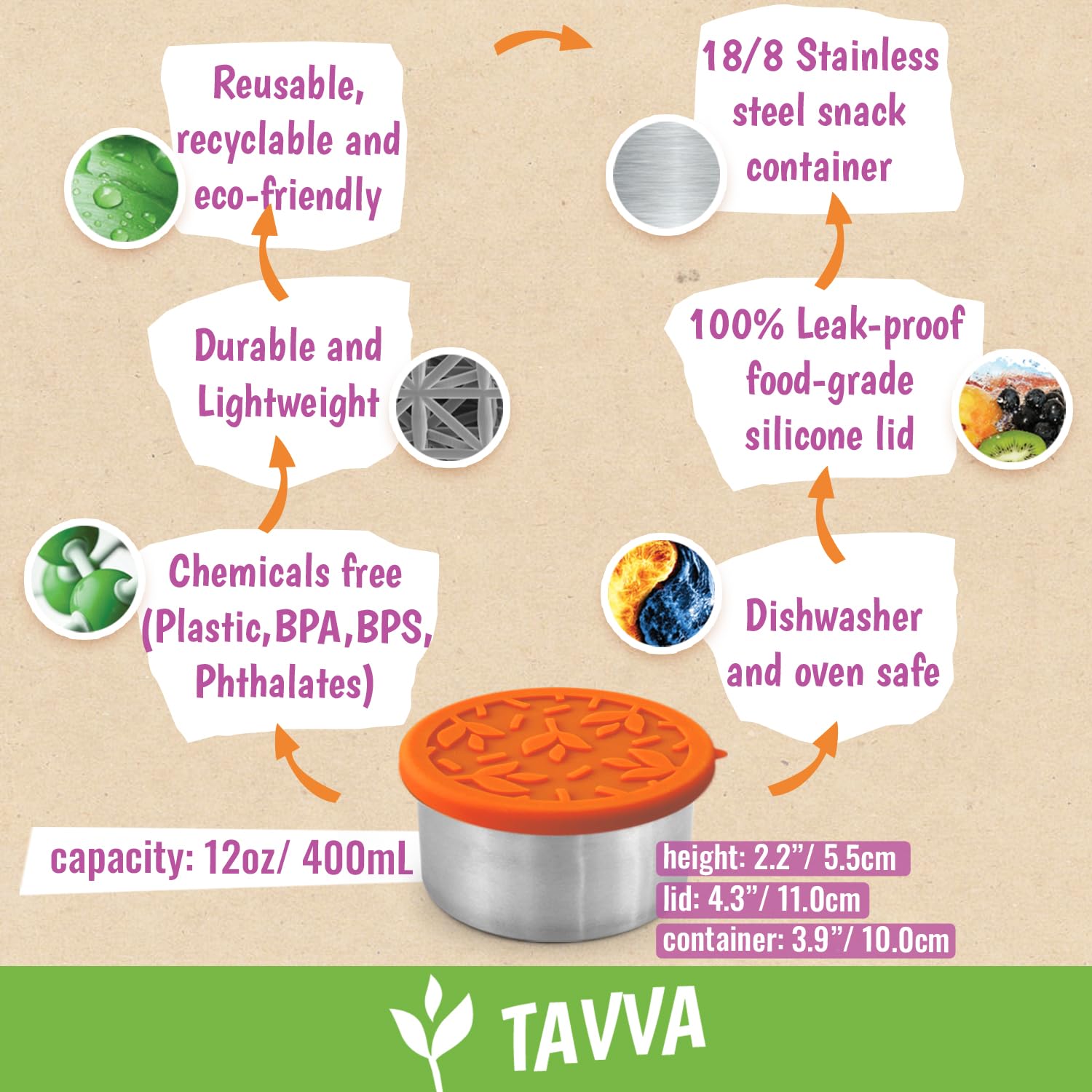 TAVVA silicone leakproof lid keeps snacks secure during transport