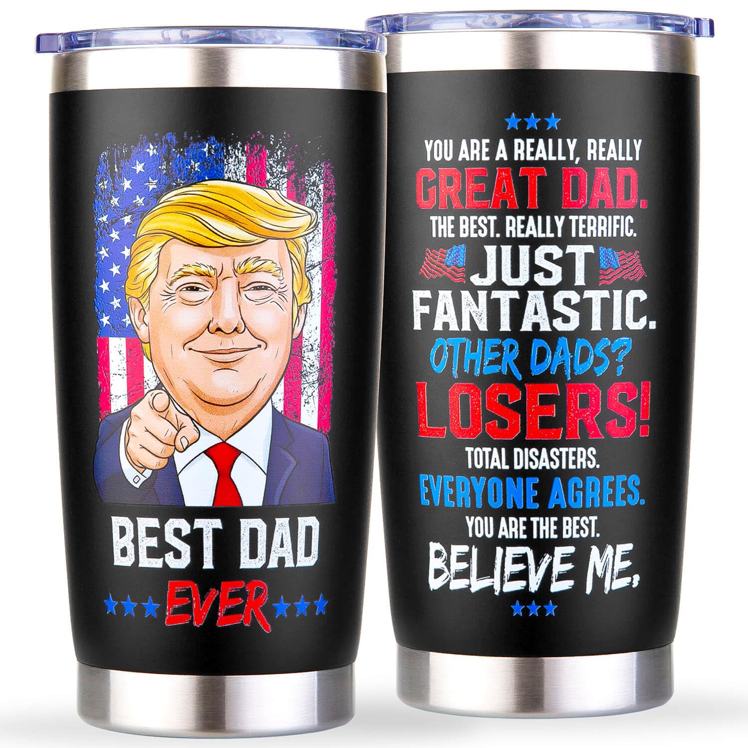 Tawazi Best Dad Ever cup close-up with rugged stainless steel