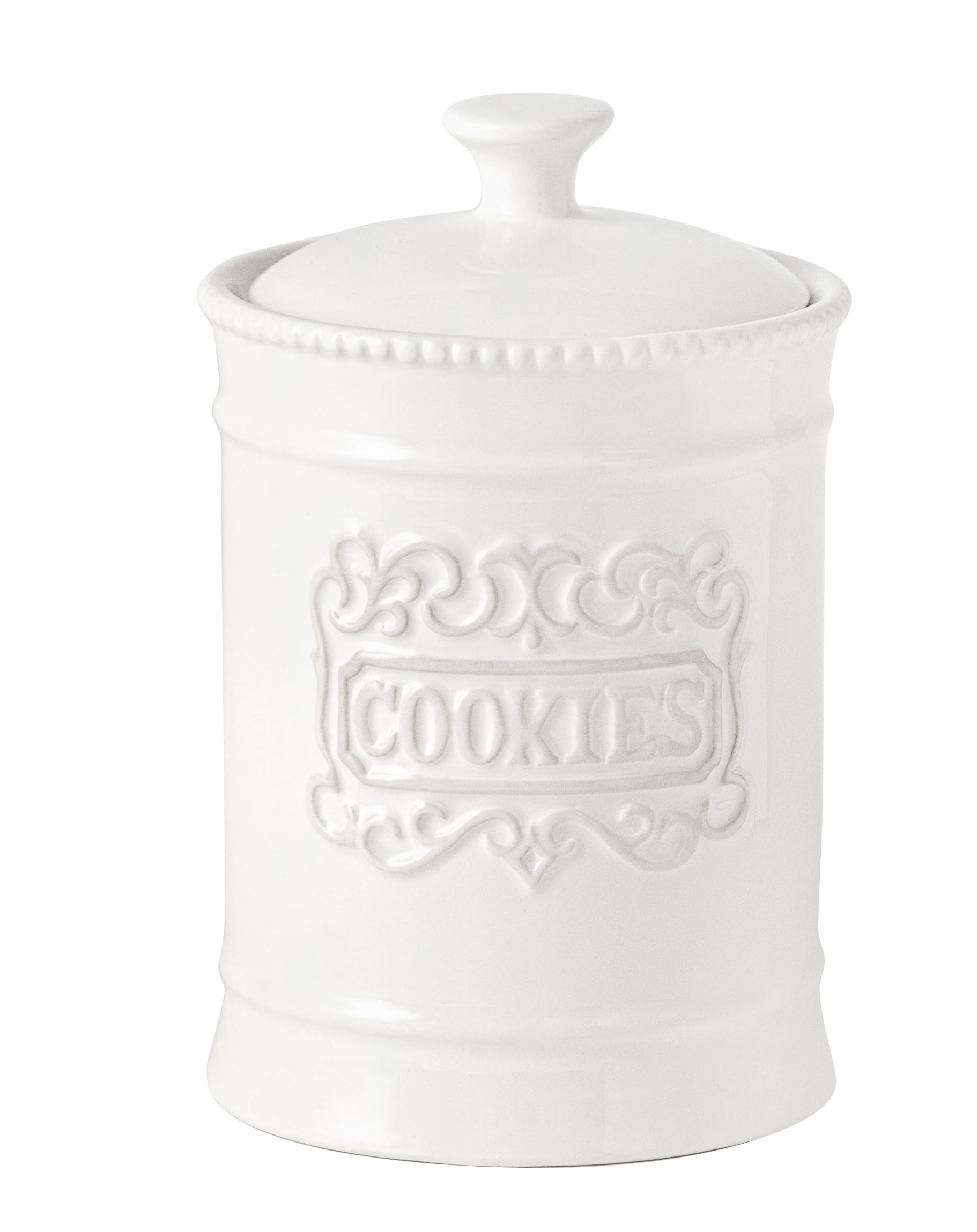 TAWCHES large ceramic cookie jar with lid on countertop keeps cookies fresh and accessible.