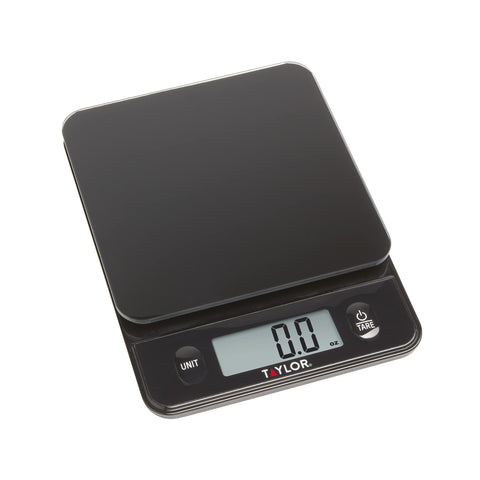 Taylor Glass Top Scale includes batteries for immediate use.