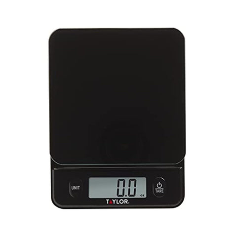 Taylor Glass Top Scale display highlights precise measurement for kitchen prep.