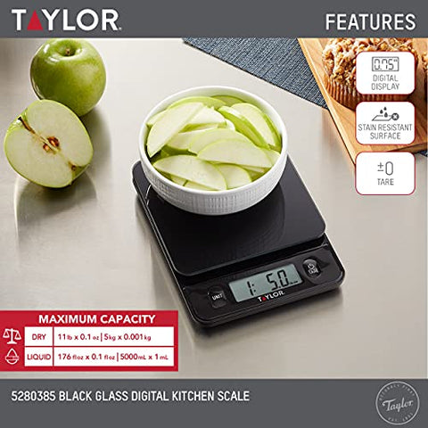 Taylor Glass Top Scale touch controls enable quick, clean operation.