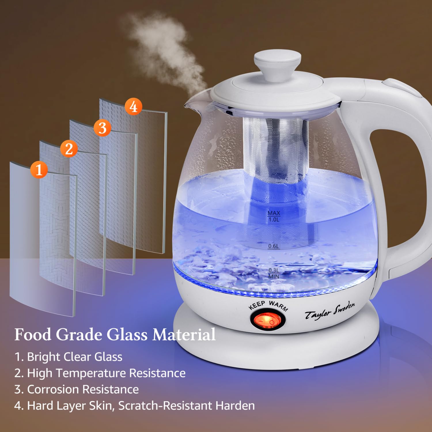 Taylor Swoden borosilicate glass kettle for clear brewing visibility