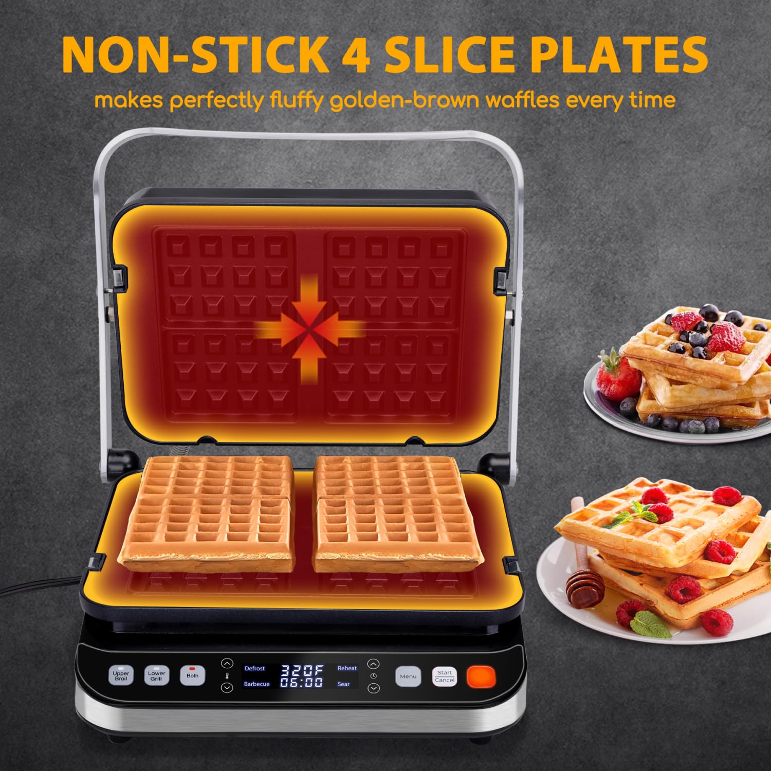 Taylor Swoden Panini Press Waffle Maker 180-degree opening for flat cooking surface and even heat