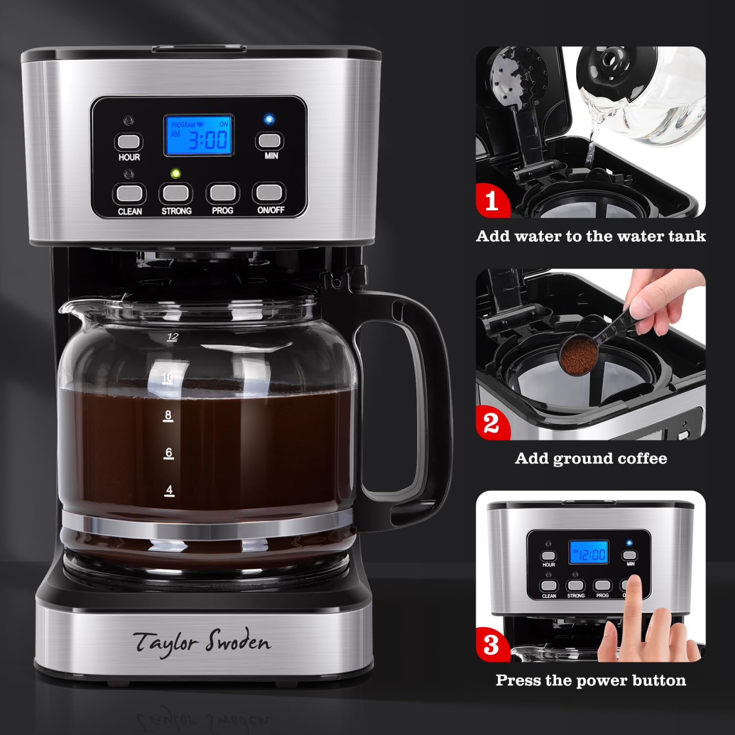 Taylor Swoden front-right view with black-stainless finish.