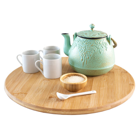 TB Home Lazy Susan in cabinet with 14-inch bamboo turntable for organized spices and sauces