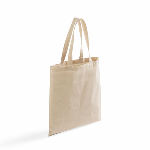 TBF 24-pack natural canvas tote bag side view highlighting lightweight durable fabric.