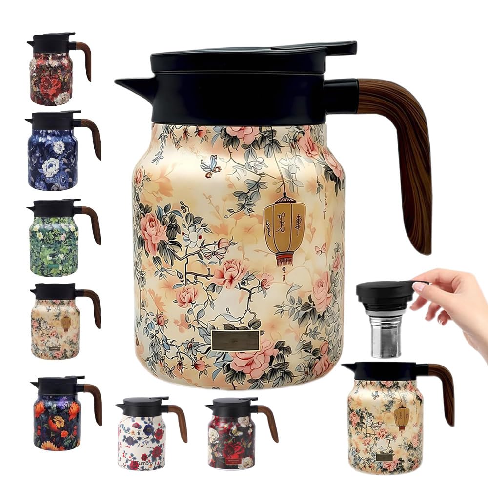 TBHAPY Vintage Floral Teapot with built-in infuser for cleaner, flavorful tea.