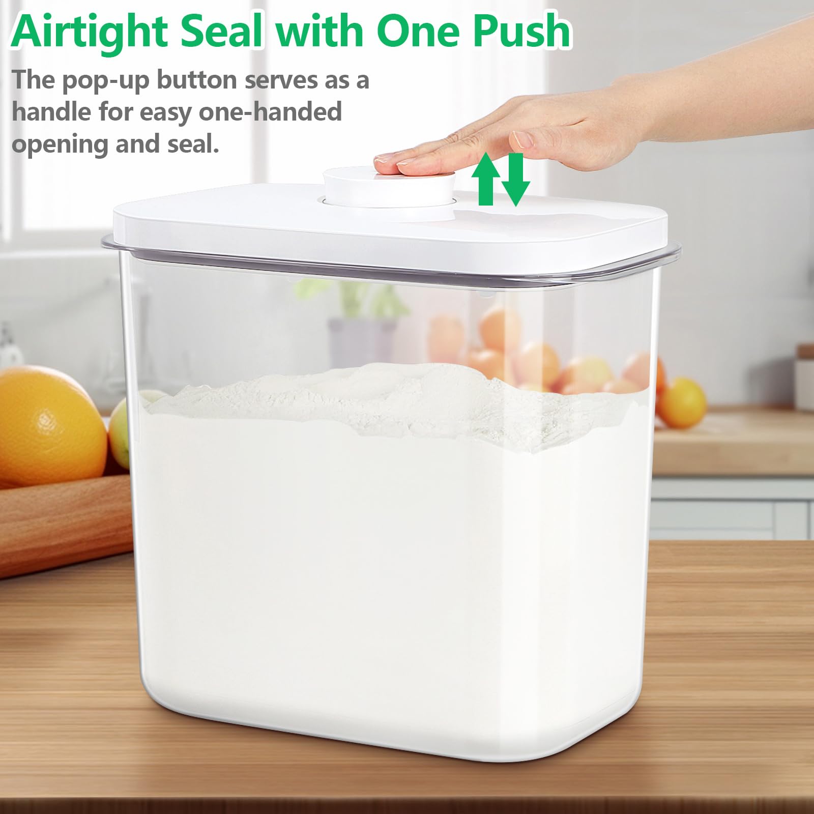 TBMAXS Wide-mouth Flour Bin with Measuring Cup facilitates easy scooping.