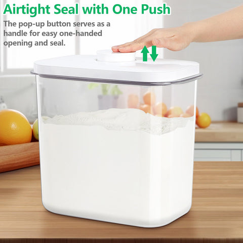 TBMAXS Wide-mouth Flour Bin with Measuring Cup facilitates easy scooping.