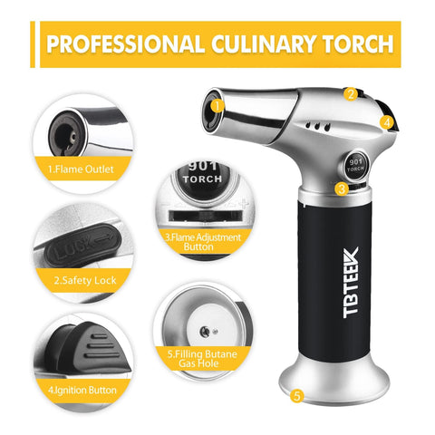 TBTeek refillable design works with many butane tanks for continued use