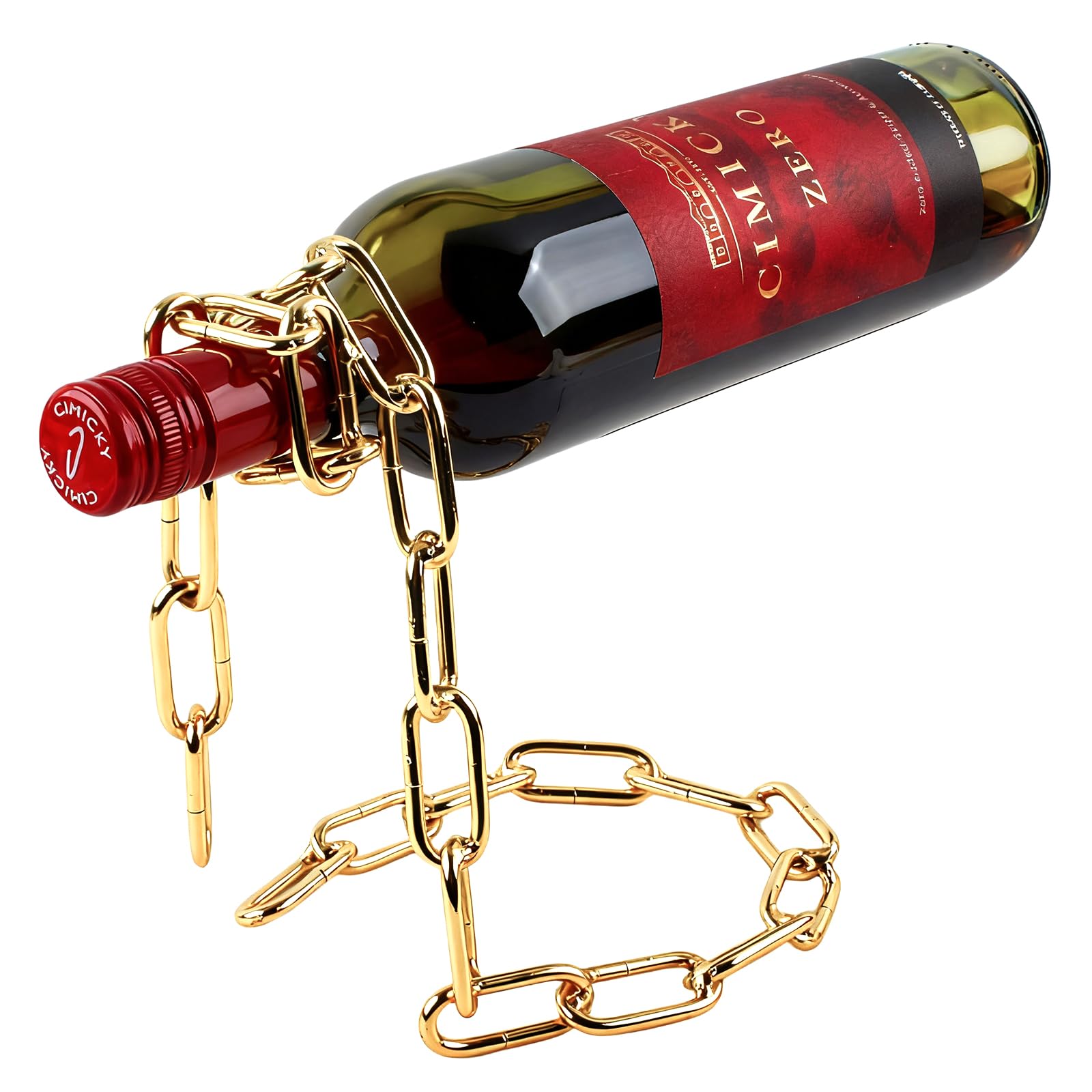 TBWHL floating wine bottle holder in gold for elegant home bar display