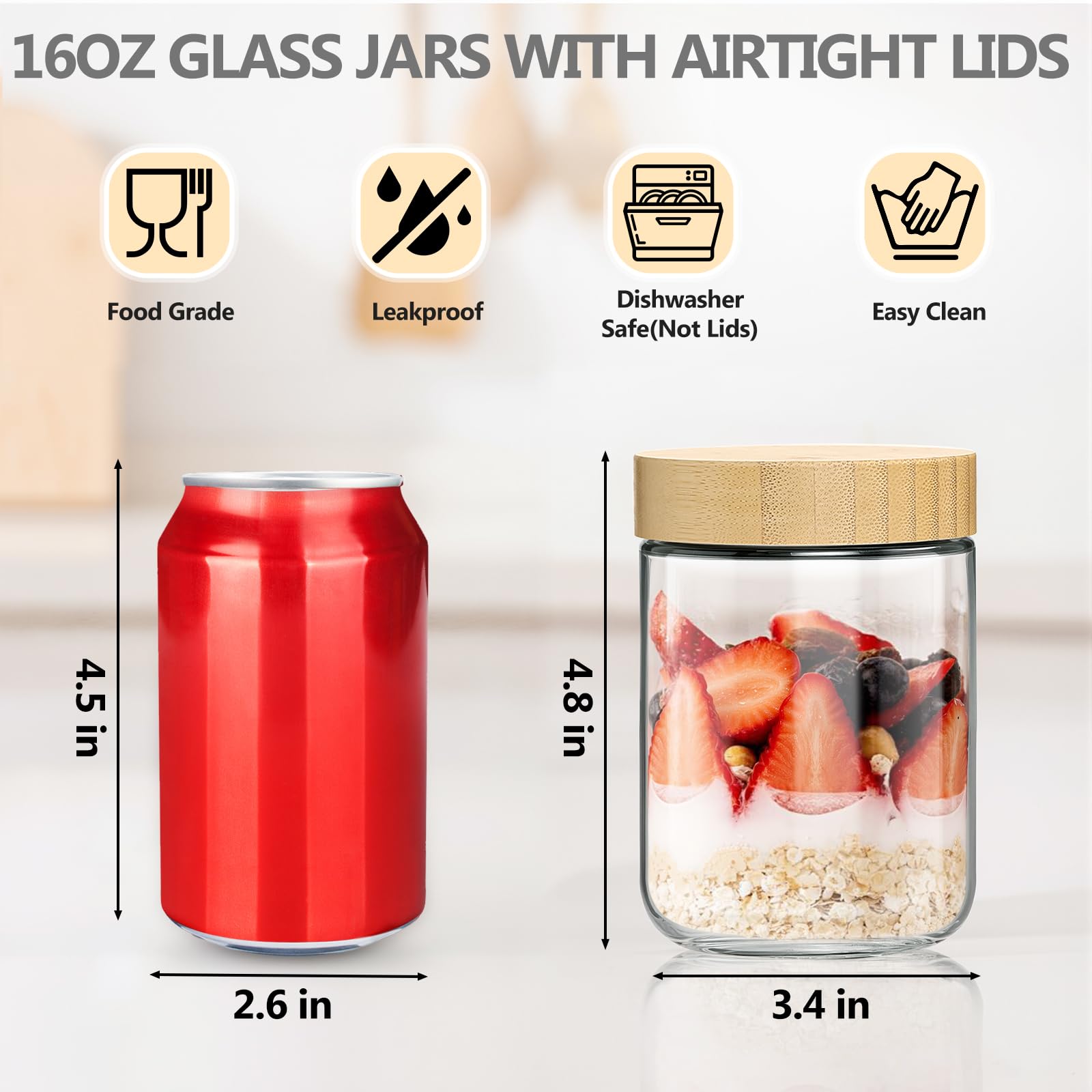 TBWIND glass jar with spoon set included for easy eating on the go