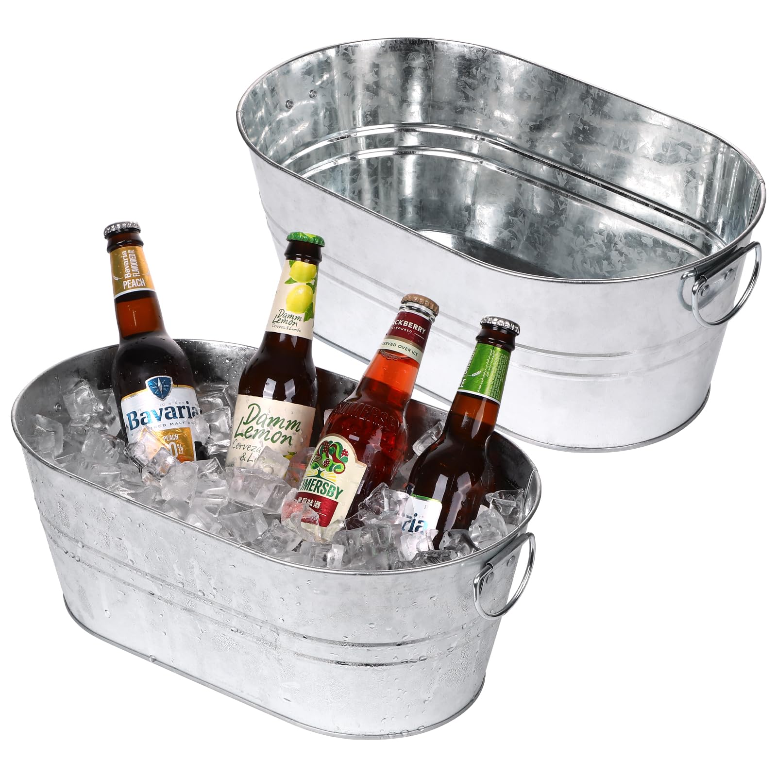 tchrules galvanized tub with handles, ideal for outdoor parties and easy ice transport.