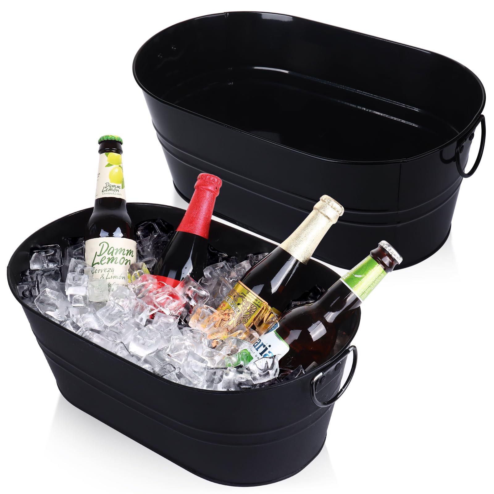 Tchrules galvanized tub side view, easy transport for events.