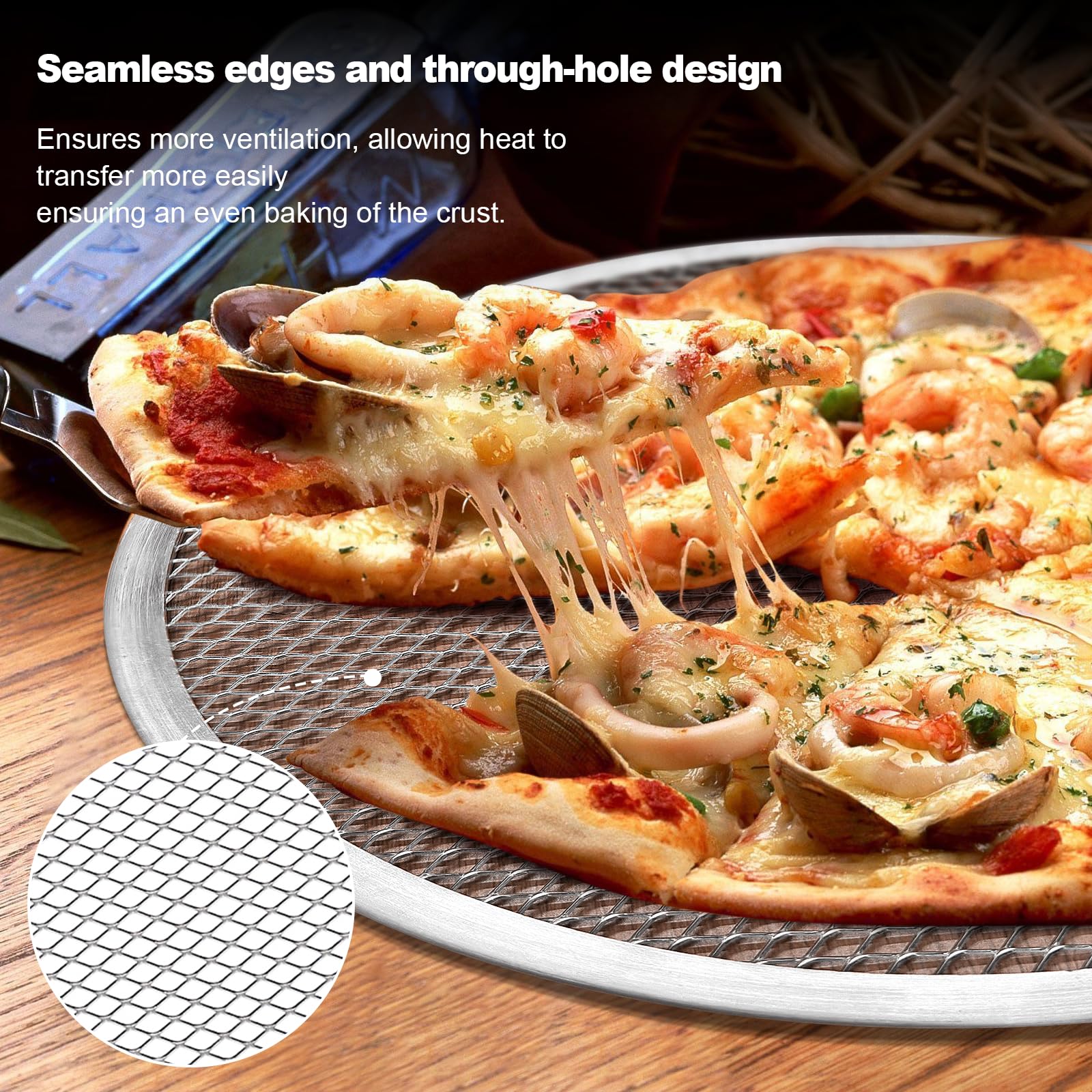 tchrules pizza screen 10-inch nonstick coating close-up easy release