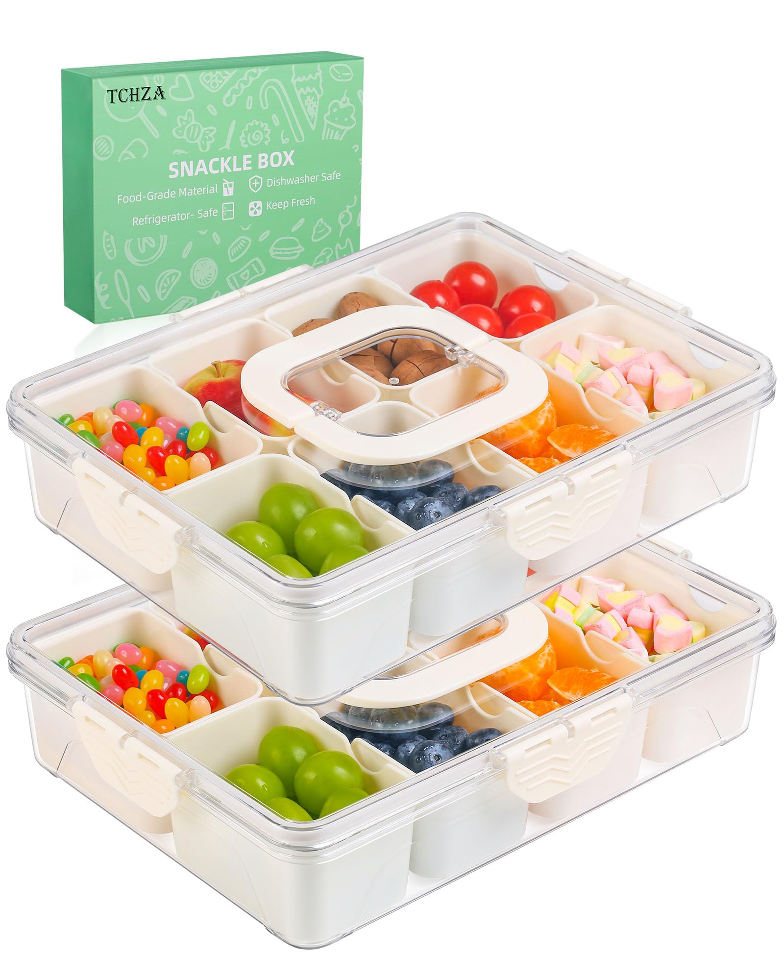 TCHZA Snackle Box container, dishwasher-safe and BPA-free for easy cleaning.