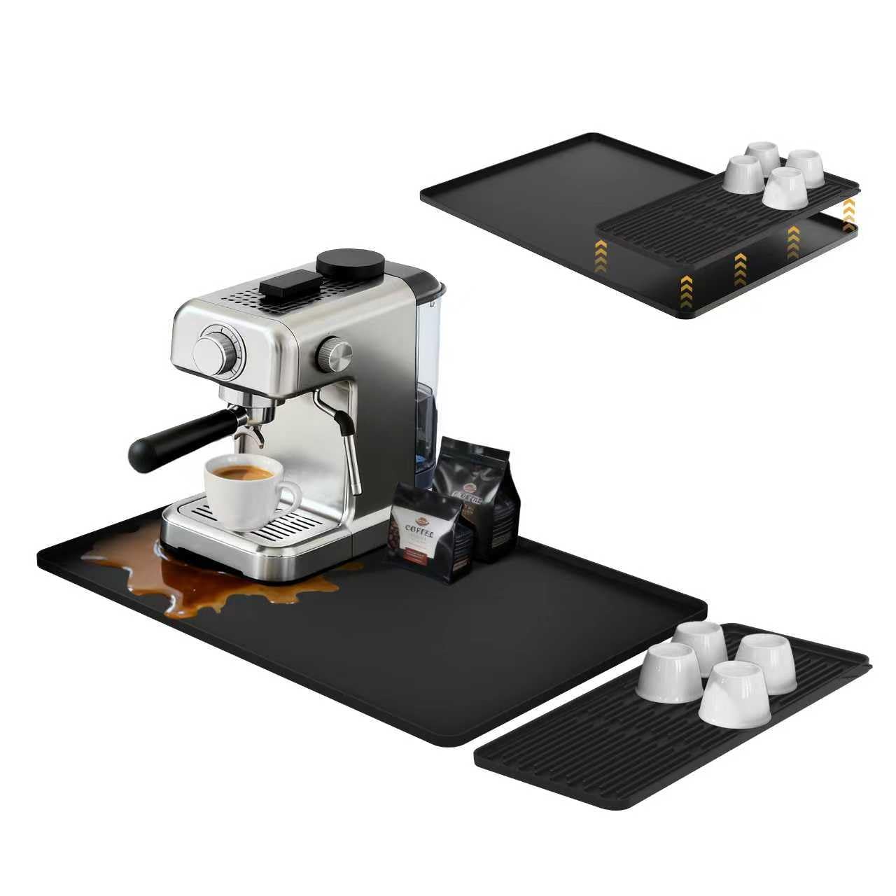 TCULOSD coffee mat 24x16 black protects countertops from heat and spills.